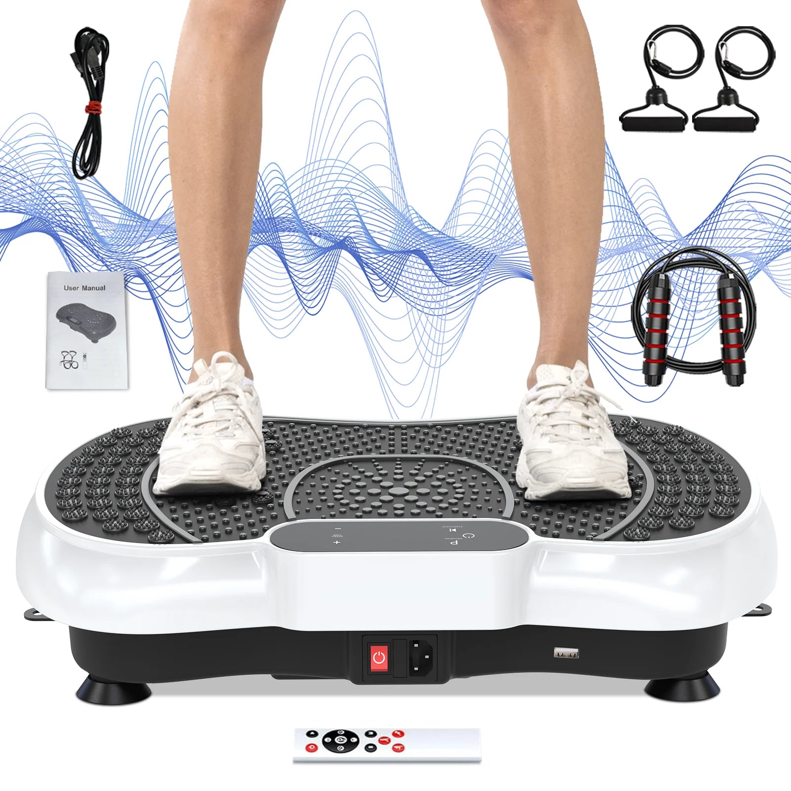 Vibration Plate Exercise Machine Whole Body Workout Vibration Fitness Platform with Accessories, White