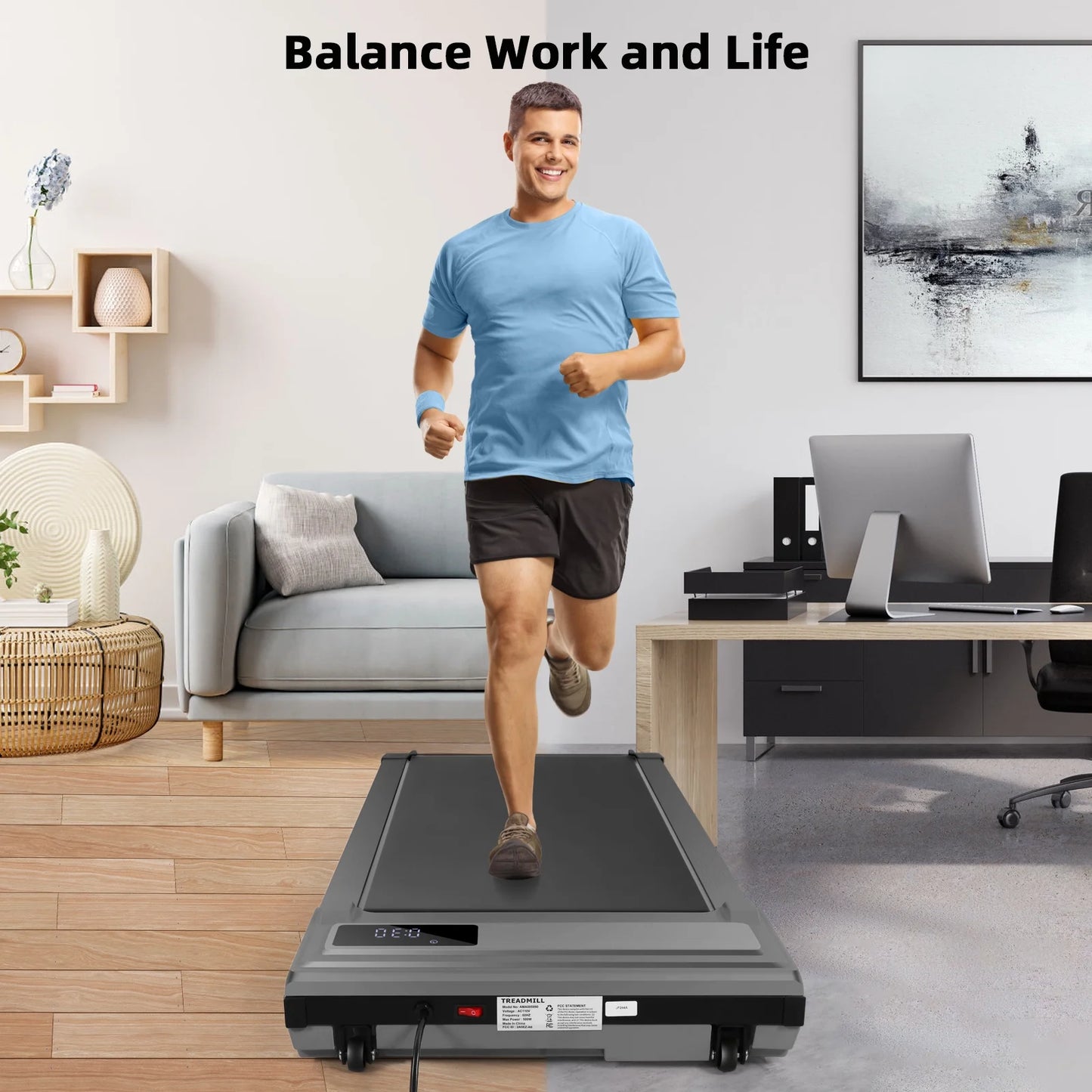 Walking Pad, 2 in 1 under Desk Treadmill with Remote Control、Led Display, 300 Lbs Portable Treadmill for Home/Office (Black)