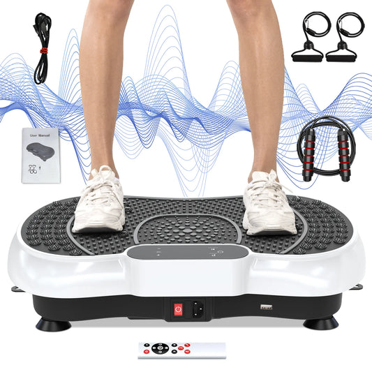 Vibration Plate Exercise Machine Whole Body Workout Vibration Fitness Platform with Accessories, White