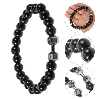 Gym For Men Cool Weighted Dumbbell Bead Bracelet Black Beaded Jewelry Exercise Wrist Weight Hand Fatigue Relief Durable Zinc