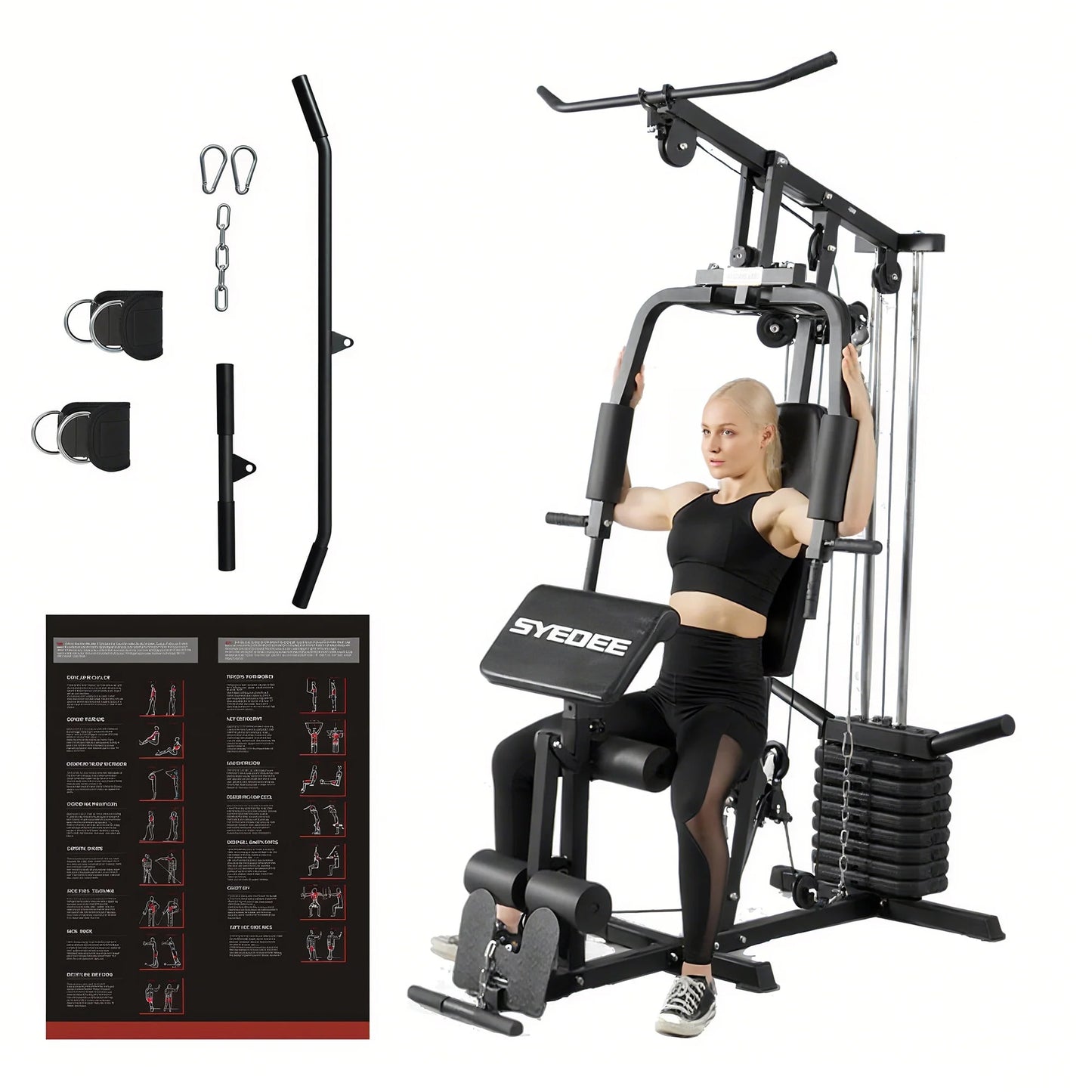 Multifunctional Home Gym System, Home Gym Station with 105LBS Weight Stack, All in One Workout Machine for Full Body Strength Training