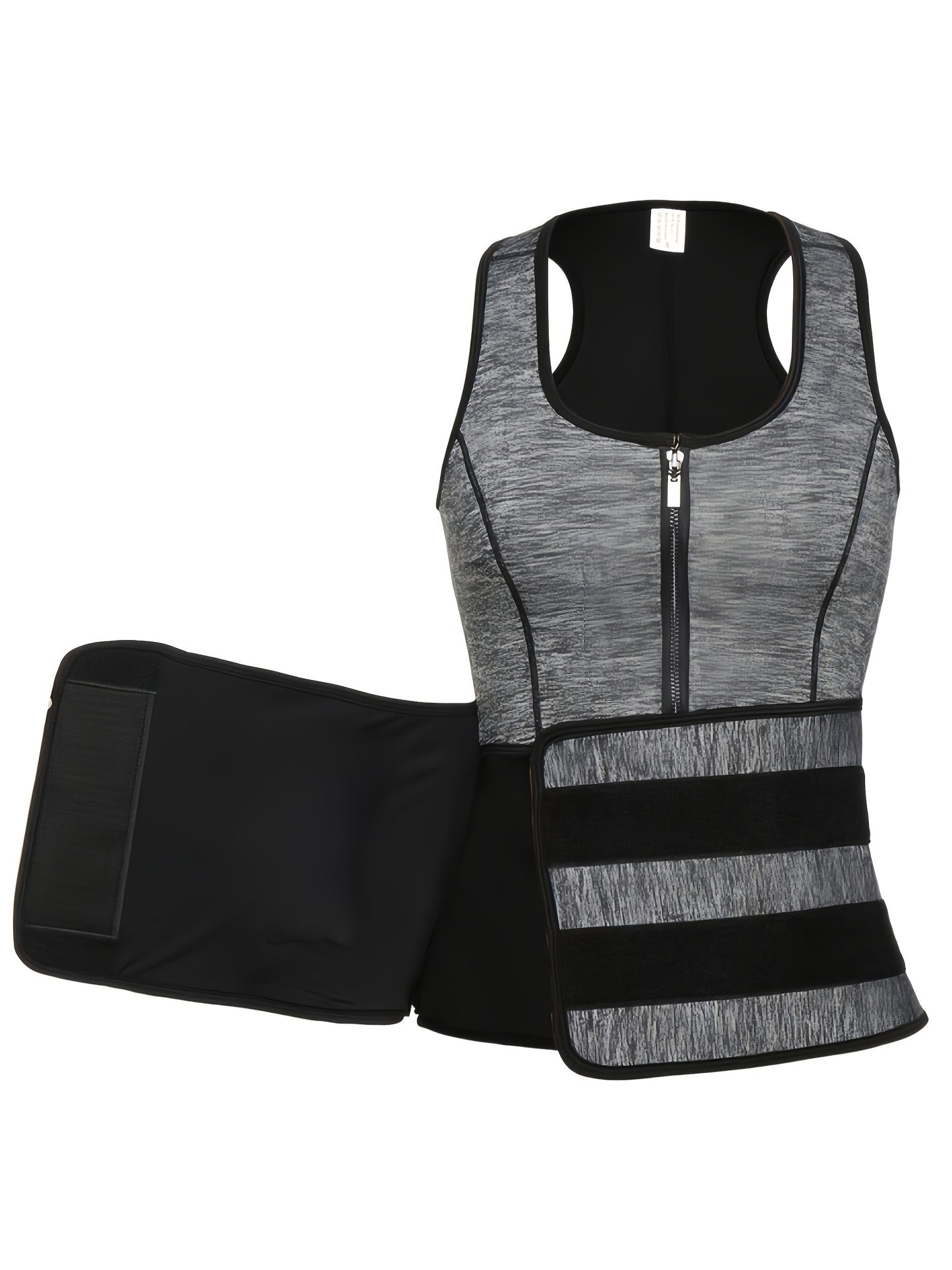 TKPARK Men's Adjustable Compression Tank Top & Waist Trainer - High-Elasticity Workout Shirt with Back Support, Sleeveless Gym Shaper Vest, Zipper Closure & Belt for Fitness Training, Fitness Compression Wear | Sleeveless Tan